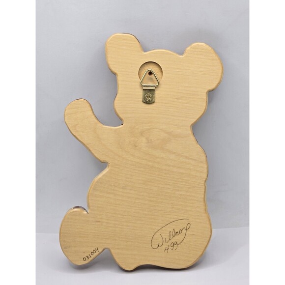Vintage Wood Carved Tedfy Bear Hand Crafted Folk Art 2 Tone Wall Hanger 7" tall - Picture 2 of 8